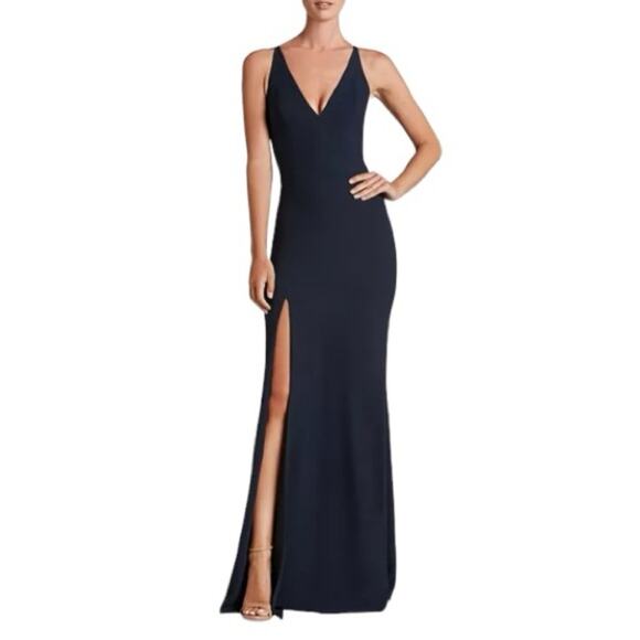 Dress the Population Gown with High Slit Blue XL - Picture 2 of 11